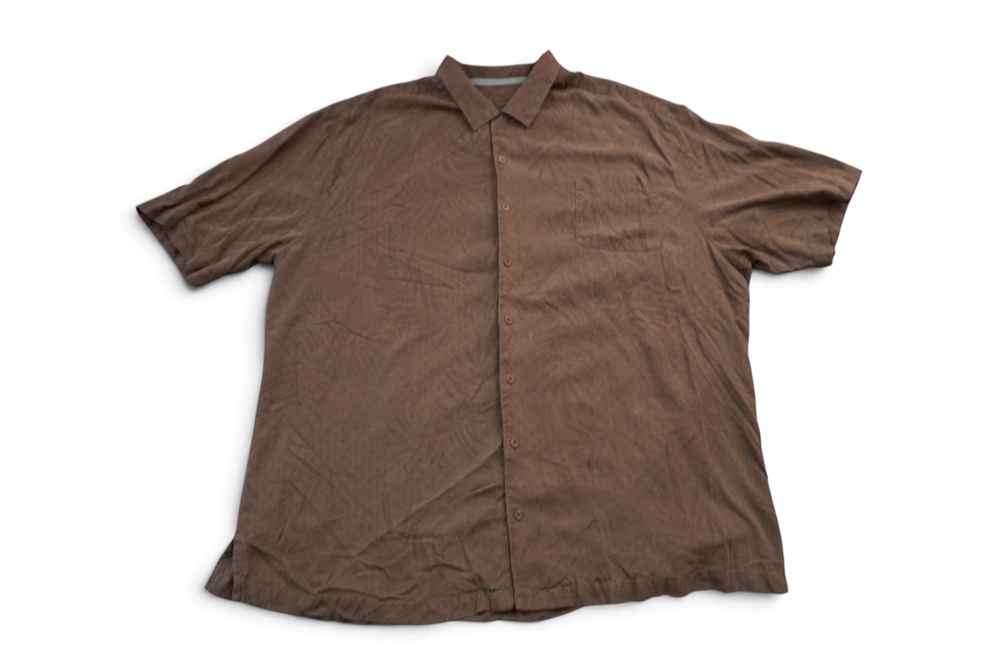 Tommy Bahama Silk Shirt Mens 3XLT Brown Tropical Floral Short Sleeve Button Up